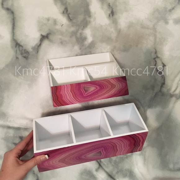 Agate Slice Geode Desk Organizers Pink blush white - Picture 5 of 8